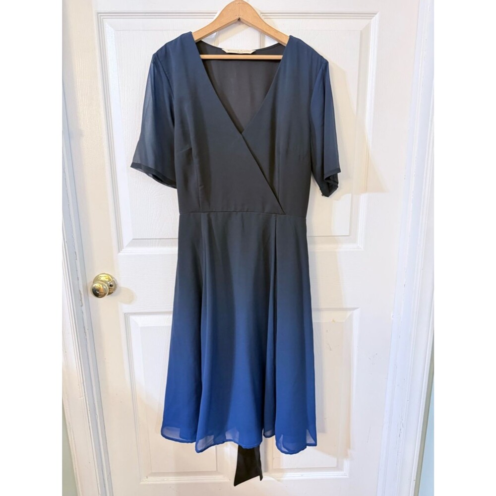 Navy V-Neck Midi Dress with Flutter Sleeves